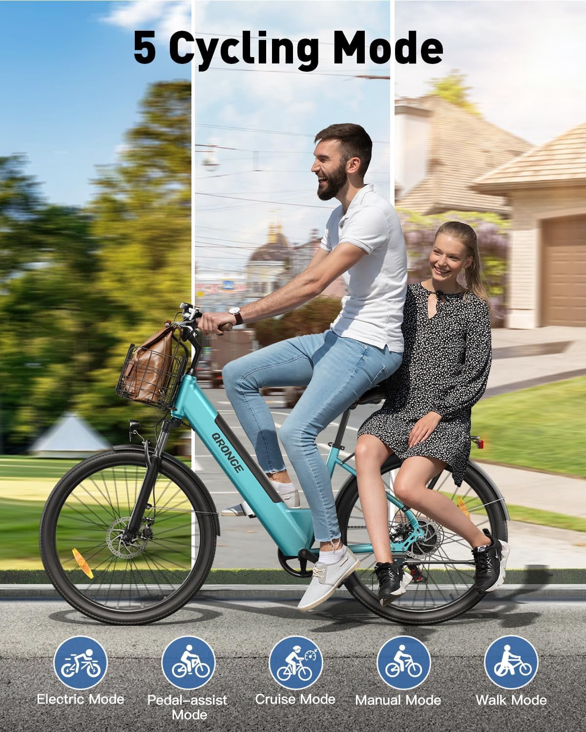 26 inch Electric Bike for Adults 1200W Peak Step Through E-Bike 70Miles Range 25 mph Max Speed Electric Bicycles 7-Speed Front Fork Suspension E-Mountain Bikes 36V 12.8AH Battery, UL2849 by SGS