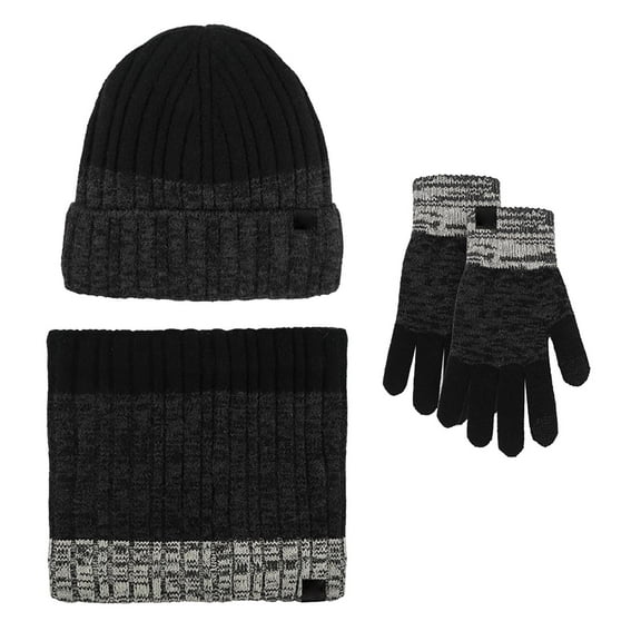 Prolriy Set Beanies Hats Men Women Autumn&Winter Warm Cute Wool Hat Scarf Gloves Slouchy Three Pieces Winter Snow Knit Cap Screen Mittens Scarves Sets Scarf for Women Black