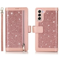 Allytech Samsung Galaxy S21 Bling Wallet Case for Women,9 Card Holder Flip Kickstand Folio Book Sparkly Protective Leather Magnetic Zipper Wallet Clutch Case with Strap/Money Pocket Glitter Purse Case