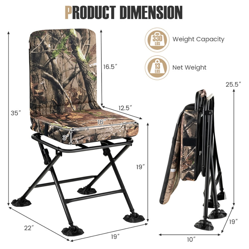Aimee Lii Swivel Folding Chair with Backrest and Padded Cushion, Portable Chairs for Adults, Comfy Outdoor Chair, Camouflage