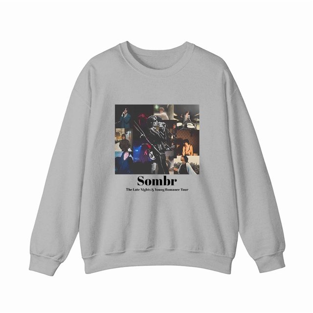 Sombr Merch The Late Nights & Young Romance Tour Chandail Molletonné à Col Rond Unisexe Hommes Femmes Manches Longues