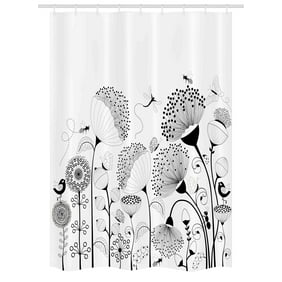 Black And White Shower Curtain Small Large Blooming Flowers With