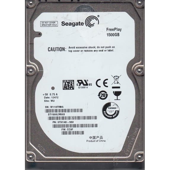 ST1500LM003, W11, WU, PN 9YH148-550, FW CC9F, Seagate 1.5TB SATA 2.5 Hard Drive