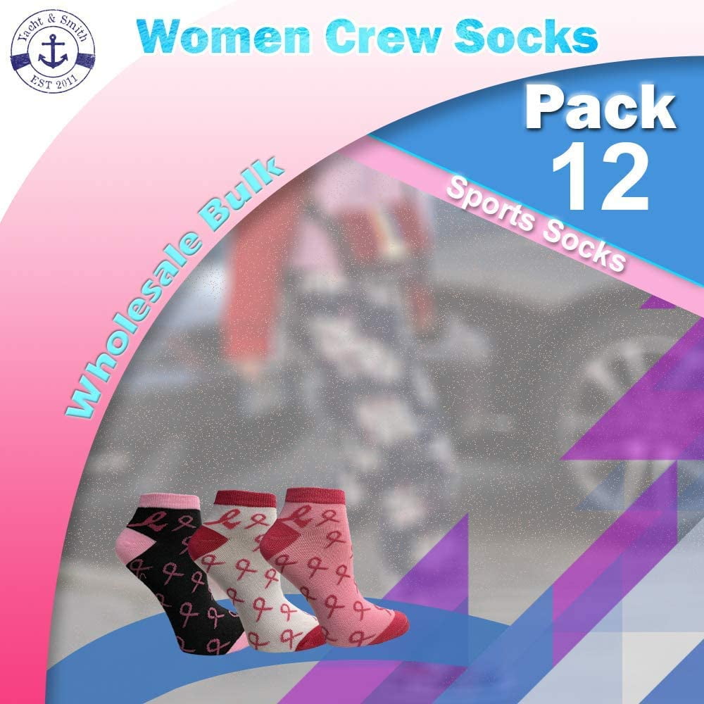 Yacht & Smith Pink Ribbon Breast Cancer Awareness Ankle/Crew Socks for Women (Assorted Ankle F, 9-11)