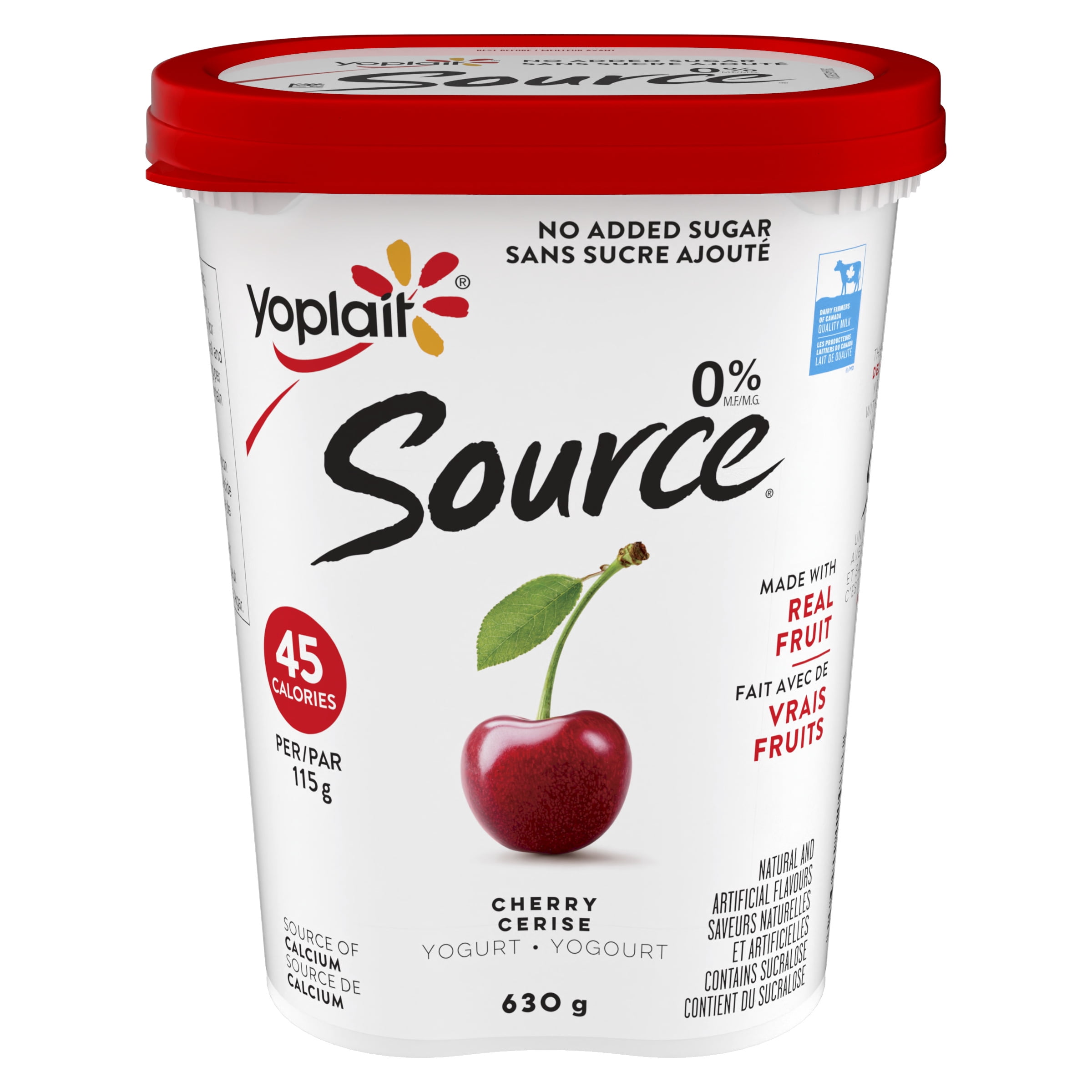 Yoplait Source 0% Smooth Traditional Yogurt, Cherry, No Added Sugar, 630 g