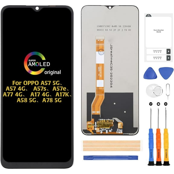 for Oppo A57 5G/ A57s/A57e/A77 4G/A17 4G/A17K/A58 5G/A78 5G Screen Replacement Touch Digitizer LCD Display Full Assembly Repair Kits,with Tools