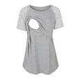 thumbnail image 1 of Women Maternity Short Sleeve Nursing Patchwork Color Tops Breastfeeding Blouse, 1 of 4