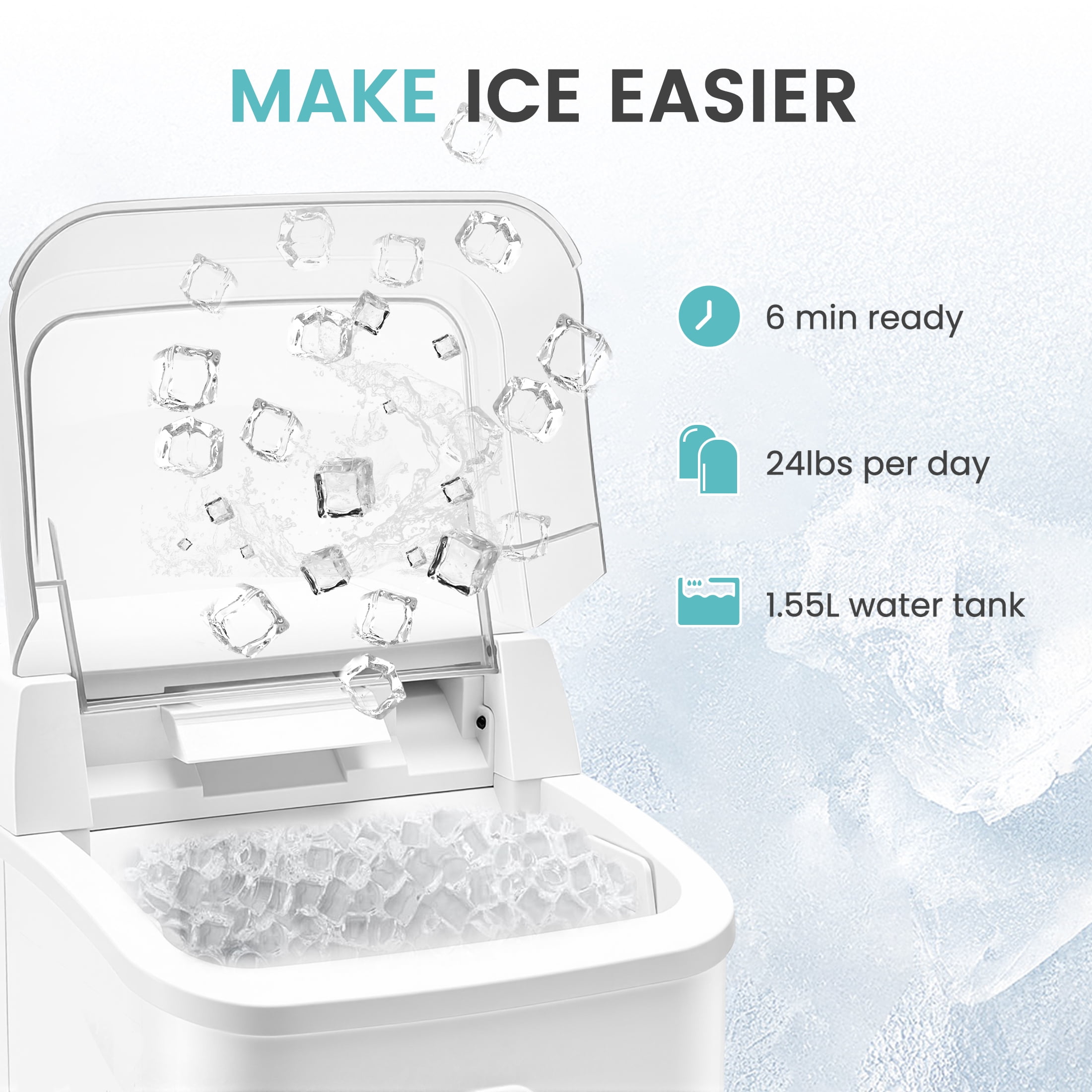 edx Nugget Ice Maker Countertop, 26 lbs/24H , Self-Cleaning Ice Maker , Includes Ice Scoop & 2.65 lbs Removable Basket, White