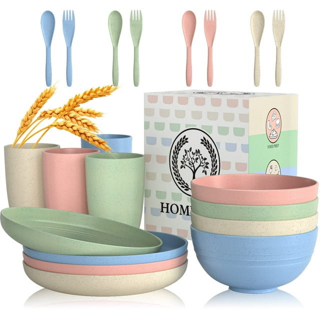 Juego de vajilla Homienly Wheat Straw, 20 unidades, apto para microondas