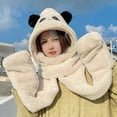 thumbnail image 4 of Skymirror Women Winter Integrated Hat Scarf Gloves Set Thick Plush Windproof Detachable Transparent Cover Cartoon Bear Decor Face Neck Hand 3 in 1 Cycling Neck Wrap Gloves Hood Set, 4 of 8