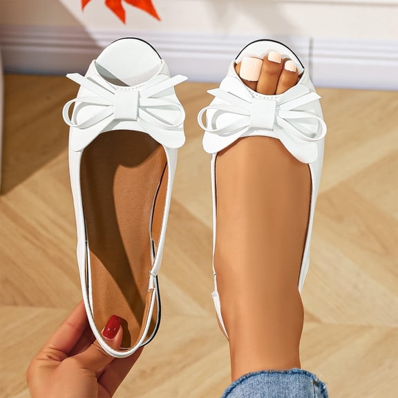 DIVVce Womens Shoes Peep Toe Slingback Bow Decorated Slip On Footwear For Casual Summer And Dressy Daily Occasions