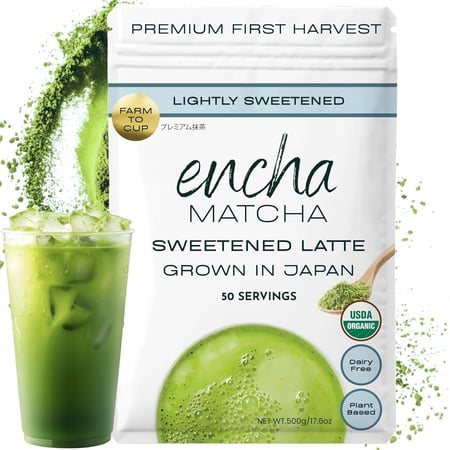 Encha Matcha Latte Powder Sweetened - Lightly Sweet Matcha Powder - First Harvest - Premium Japanese Matcha - 500g / 1.1lb
