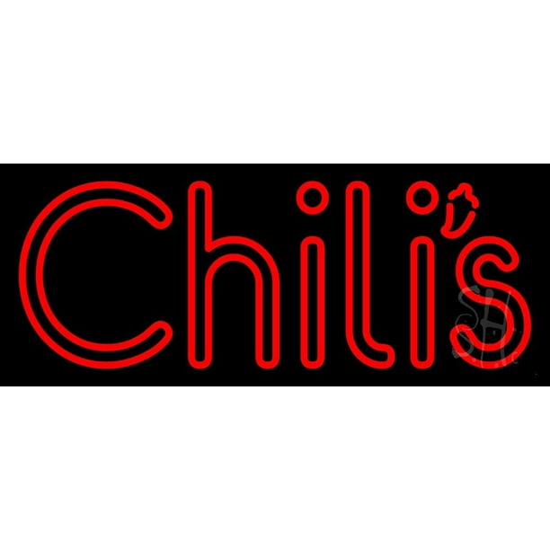 Double Stroke Red Chilis LED Neon Sign 13 x 32 - inches, Black Square