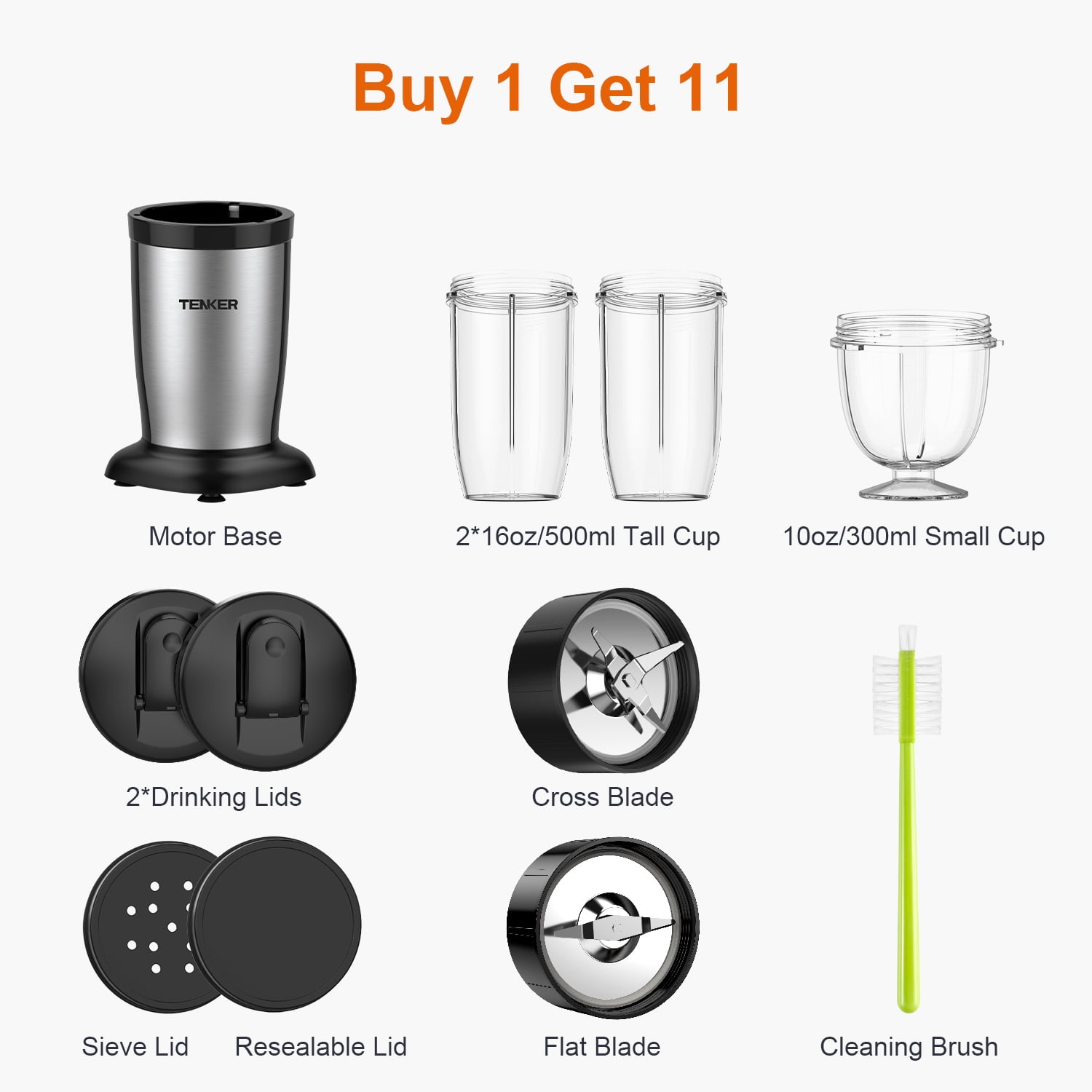 11pcs Personal Blender and Grinder Combo , Smoothie Blender for Shakes, Juices, Youngsters Food, Nutritious Recipe with Brush, Modern Kitchen Appliance,Black