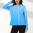 thumbnail image 6 of Htigea Women's Cooling Hoodies Summer Sun Protection Long Sleeve UPF 50+ UV Shirts with Face Mask and Thumb Holes Outdoor Running Hiking Activewear Sky Blue,M, 6 of 7