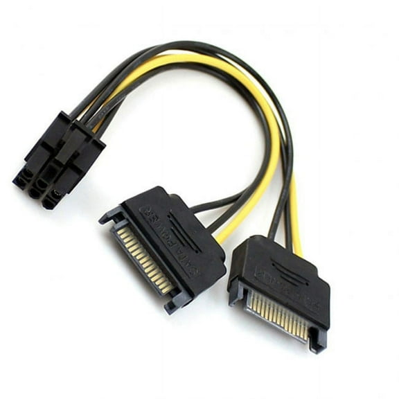 FVH Dual two SATA 15 Pin Male M to PCI-e Express Card 6 Pin Female Graphics Video Card Power Cable 15cm
