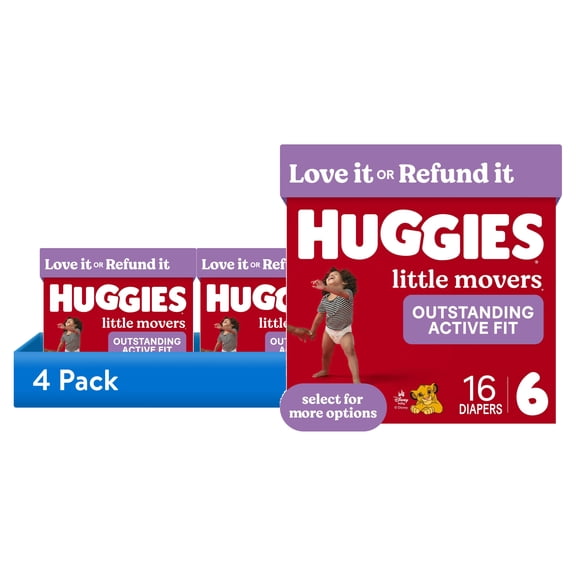 (4 pack) Huggies Little Movers Baby Diapers, Size 6 (35 lbs), 16 Count (Select for More)