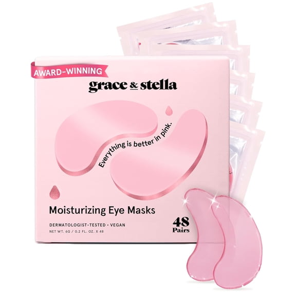 Grace & Stella Under Eye Masks, Hydrating Gel Patches for Dark Circles and Wrinkles, All Skin Types, 48 Pairs Pink