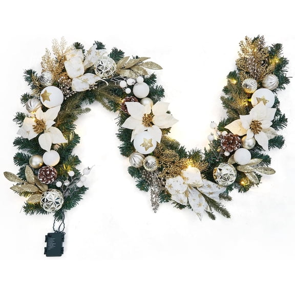 6ft Pre-Lit Christmas Garland with 20 Warm White LEDs, White