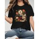 thumbnail image 1 of Floral & Book Print Crew Neck T-shirt, Casual Short Sleeve Top For Spring & Summer, Women's Clothing Tee For adult, Men, Women, Teen, Teenager, adolescent, Youth, 1 of 5