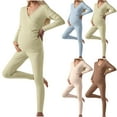 thumbnail image 2 of Qingpeng Women Nursing Pajama Set Maternity V Neck Long Sleeve Breastfeeding Sleepwear Thermal Underwear Clothes + Legging Pants, 2 of 9