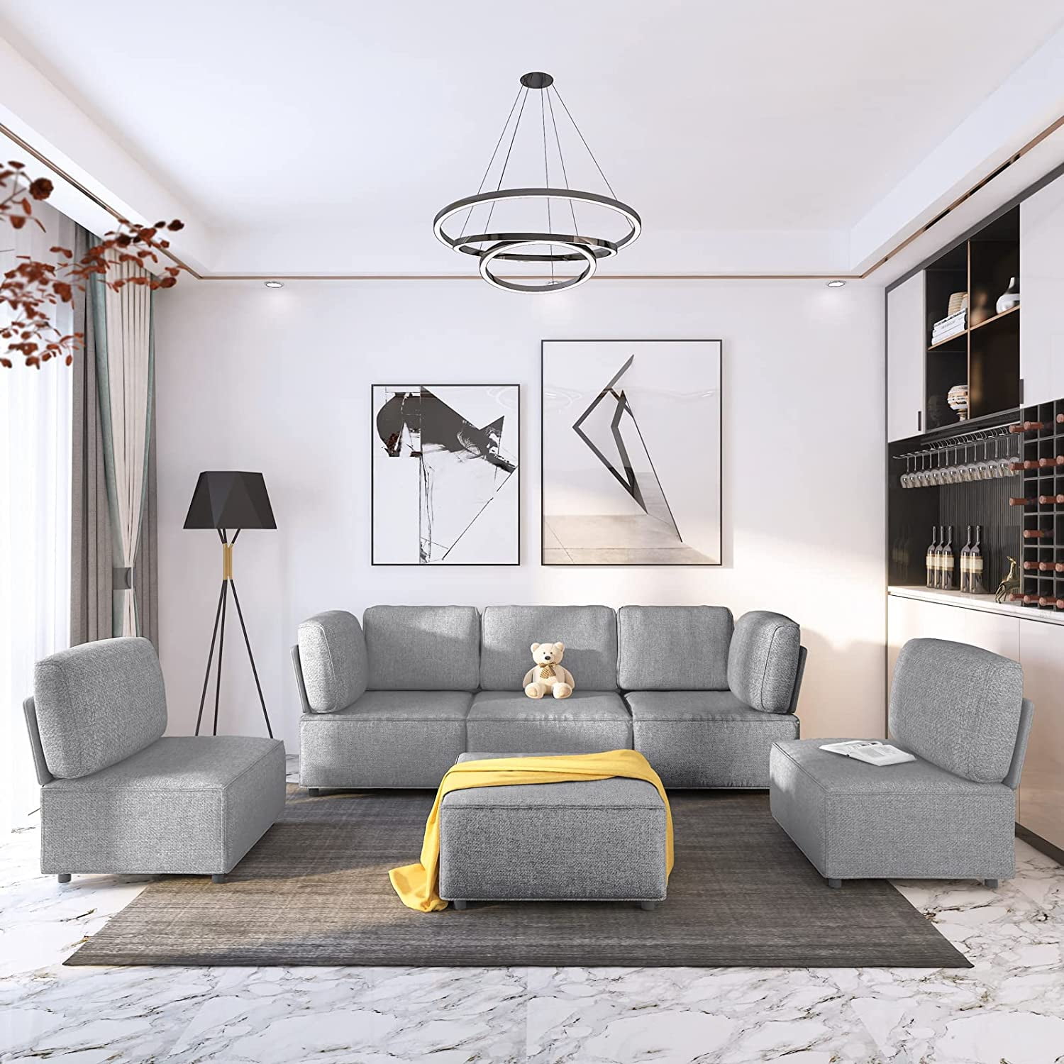 ムジルシソファ HOMEFUN Modern Yellow Chenille Upholstery Oversized Chaise Lounge