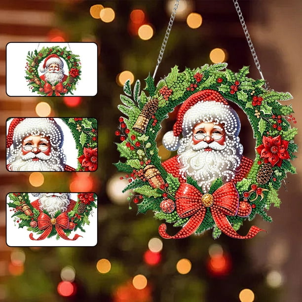 Colgante Navideño De Corona Con Diamantes DIY - Cuadro De Diamantes 5D Para Decorar Ventanas, Paredes O Jardín En Navidad