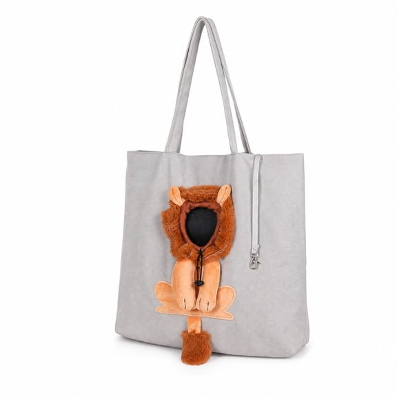 Cat Carrier Tote Bag with Lion Face Hole, Cute Lion-Shaped Pet Canvas Shoulder Bag, Portable Foldable Breathable Outdoor Travel Handbag for Small Cat Dog Pet