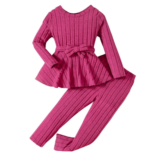 Odeerbi 3-10 Años Conjuntos de Niña Blusas de Punto de Canalé Pantalones de Manga Larga Conjunto de Dos Piezas