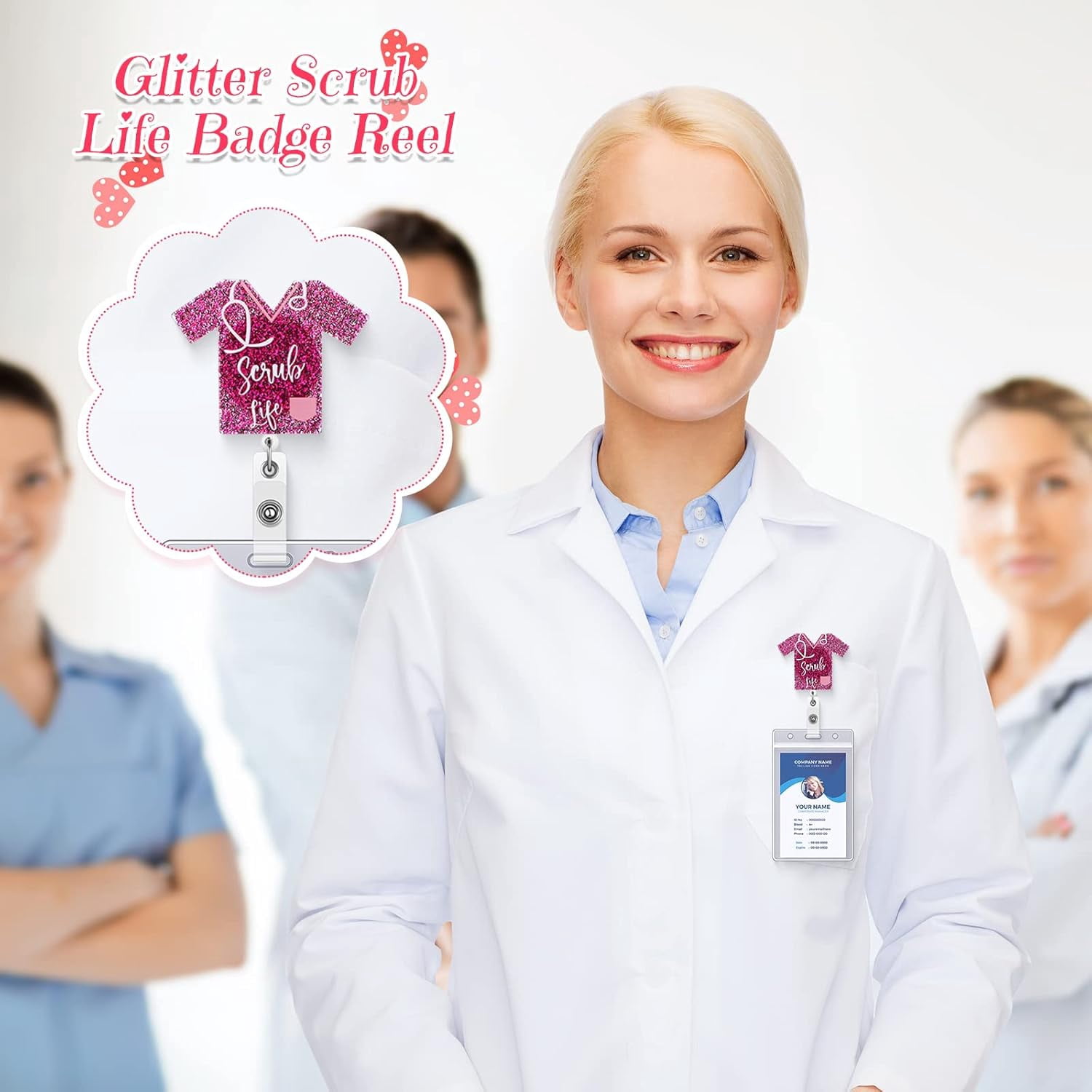 16 Pieces Nurse Retractable Badge Reel Holder Glitter Badge Clip Scrub Life Id Name Badge Holder Nurse Teacher Student