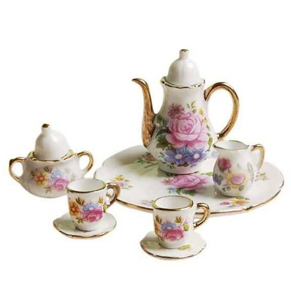 8Pcs/Set 1/6 Porcelain Dining Ware Teapot Dish Miniature Dolllhouse Accessories