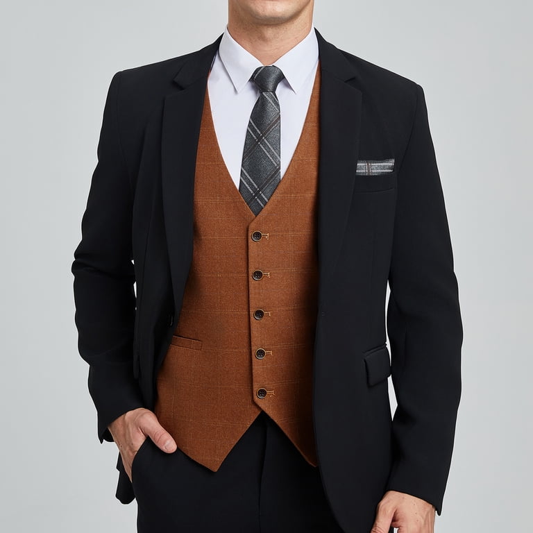 brown dress vest mens Formal Suit Plaid Business Vest for Suit or Tuxedo Wedding Vests Men's Waistcoat Designed with a classic Daily Wear Dresses Women's Mock Neck Dresses Color:Vintage Gold