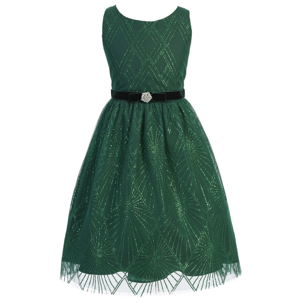 Dreamer P Big Girls' Dress Glitter Christmas Holiday Party Easter Flower Girl Dress Green Size