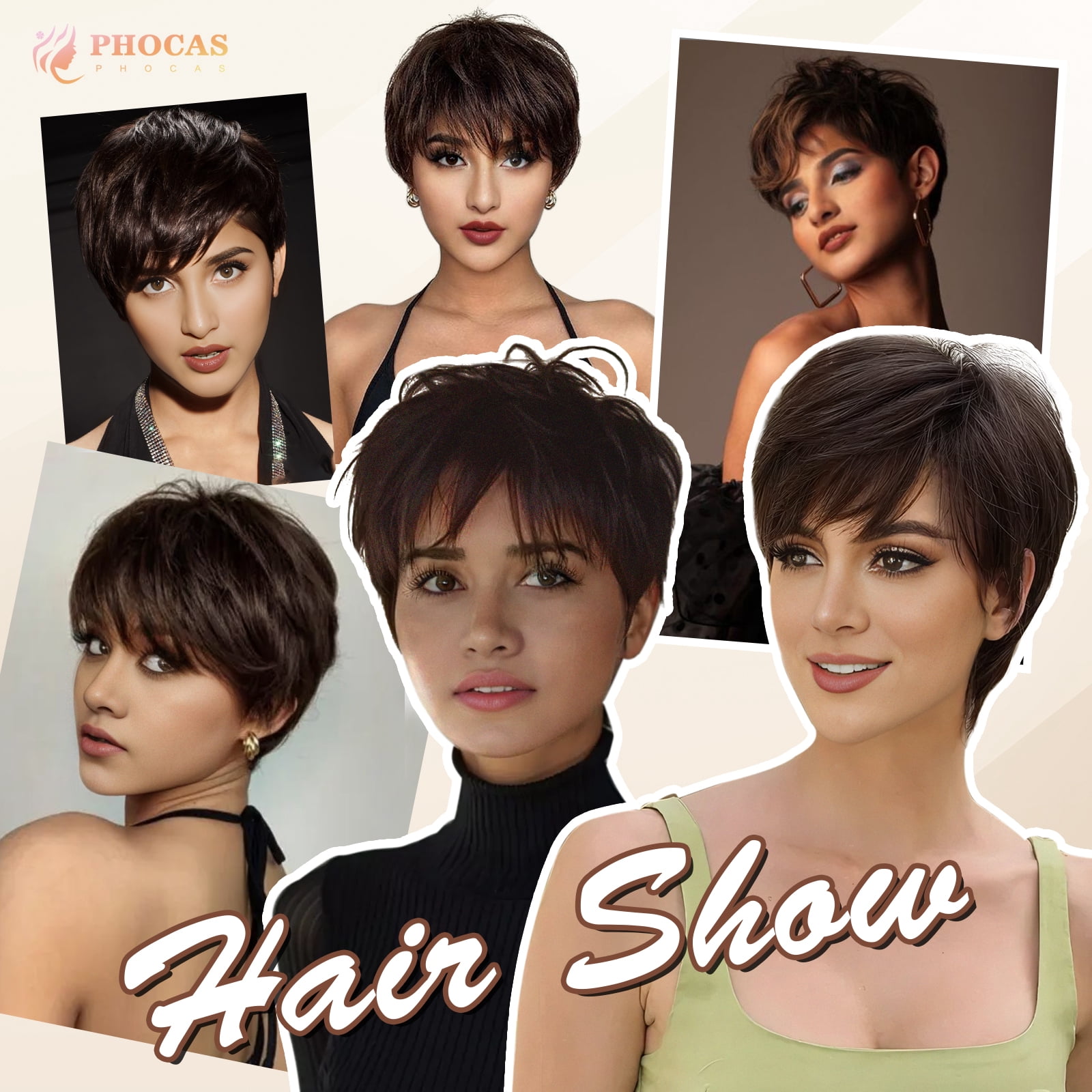 PHOCAS Black Cherry Short Pixie Wigs for Women Synthetic Black Short Wigs with Bangs Wefted Wig Caps