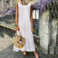 thumbnail image 1 of JUNWELL Grande Taille g-5TG Robe Débardeur Unie Sans Manches en Coton et Lin pour Femme, Col Rond, Robe Trapèze, Été, Mode Urbaine, Robes Midi Simples pour Femme, 1 of 7