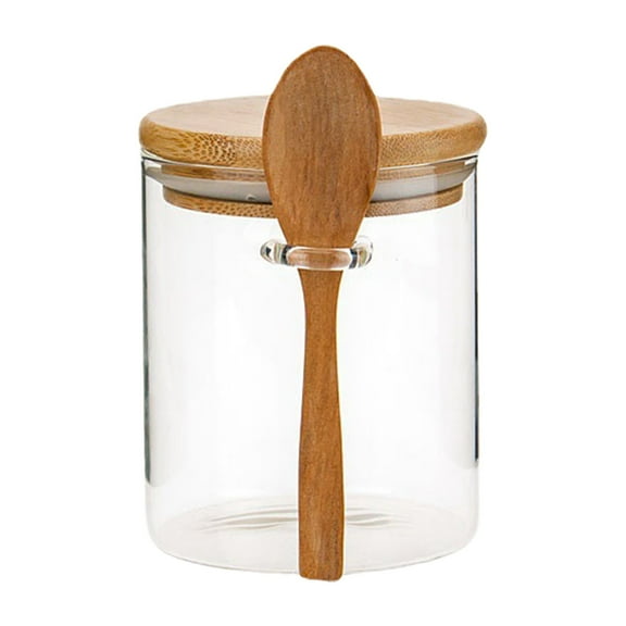Koadzawe Glass Jar Containers With Bamboo Airtight Lid Wooden Spoon Scoop Food Storage Canister Clear Glass Containers Kitchen Organization Jars 1 Pcs 9 oz Coffee Container