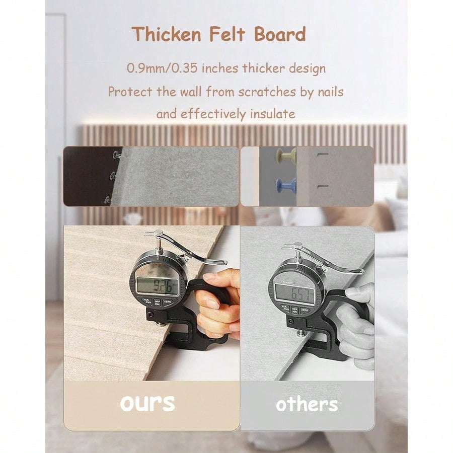 Foldable Bulletin Board 0.35 Thick Felt Wall Tiles Large Cork Board with Adhesive Sticker Round Edges Wall Panels for Office Bedroom Living Room Decorative Board Beige 47x24 inches