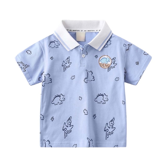 T-shirts Garçons Manches Courtes avec Imprimé Dessin Animé Mode Col Rabattu Hauts Tee-Shirt Été Enfant Bleu 9 Ans-10 Ans