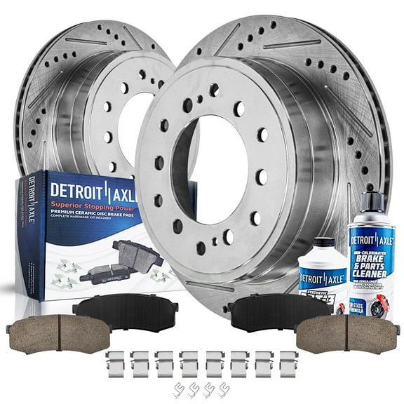 Detroit Axle - Rear Brake Kit for Toyota 4Runner FJ Cruiser Sequoia Lexus GX470 Drilled and Slotted Brake Rotors Replacement Ceramic Brakes Pads