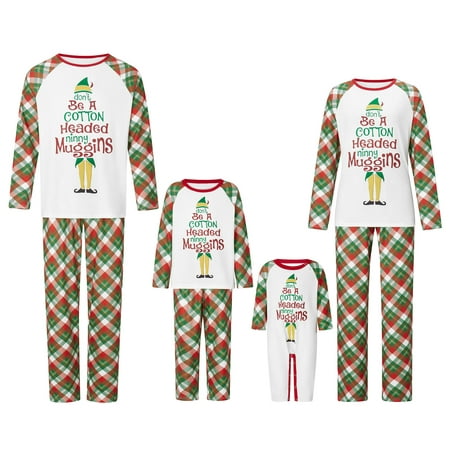 

FOCUSNORM Family Matching Christmas Pajamas Sets Long Sleeve Letter Print Tops Plaid Pants Loungewear for Couples Youth