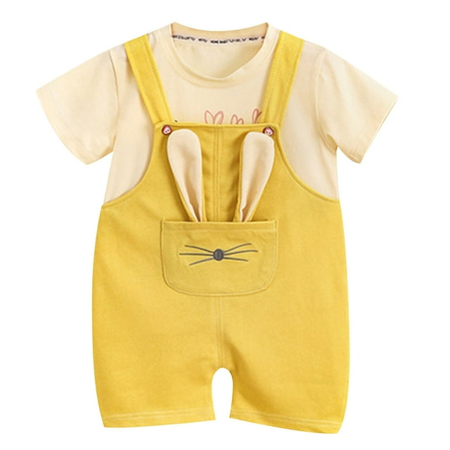 Odeerbi 0-5 Años Niños Niñas Trajes Conejo Bib Pantalones Cortos Generales Con Algodón Manga Corta Camiseta Conjunto de Verano Correa Romper Mono Traje de Juego