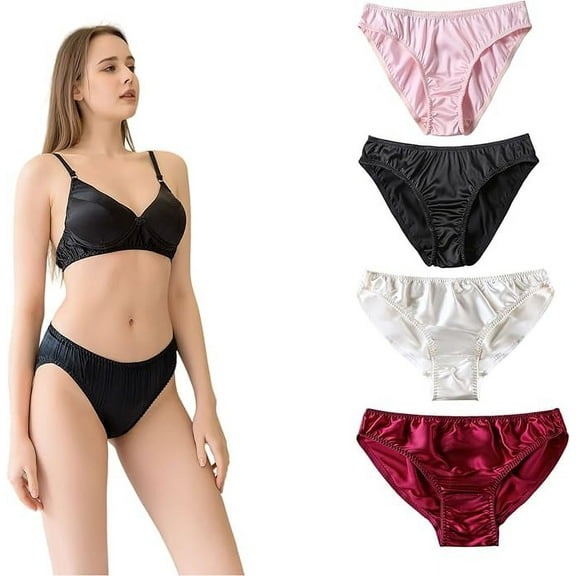 100% Mulberry Silk Panties for Women, 22 Momme Pure Organic Silk Underwear, Bikini Panties, Real Organic Silk Brief Undies, 4 Packs