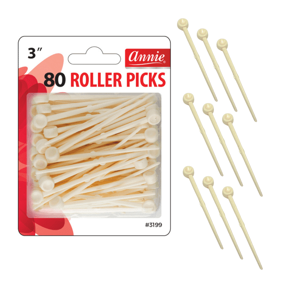Annie 3-Inch White Plastic Hair Roller Picks - 80 Count