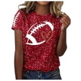 thumbnail image 2 of Womens Graphic T Shirts, Fashion Casual Rugby Love Print Round Neck T Shirt, Red S, 2 of 5