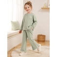thumbnail image 3 of HILEELANG Girls 2 Piece Outfit Set, Bow Detail Long Sleeve Top & Flare Pants, Scallop Trim, Sage Green, Sizes 3-8 Years, 3 of 18