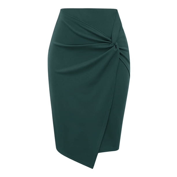 Guardurnaity Faldas de tubo delanteras envolventes de cintura alta, clásicas y elegantes para mujeres sexys, faldas sólidas de mujer sexy Prendas para la parte inferior del cuerpo verde METRO