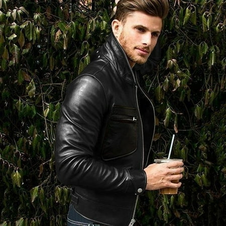 Mens Leather Jackets Motorcycle Bike Coats