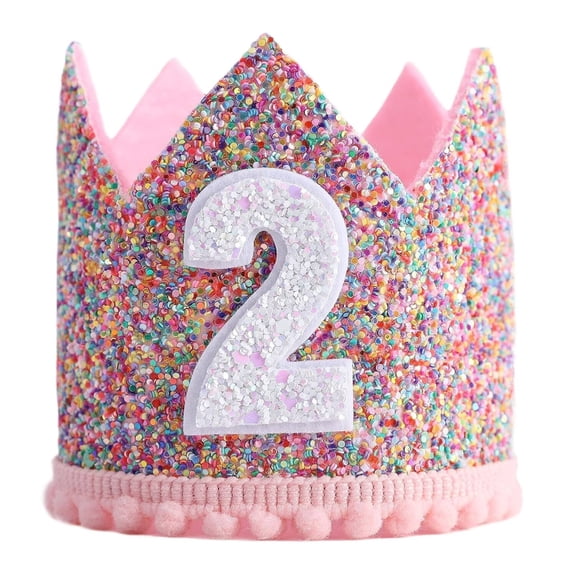 2nd Birthday Hat for Birthday Party, Glitter Candy Colors Crown,Second Birthday Crown Gift,Pink Princess Decor Presents, Pink