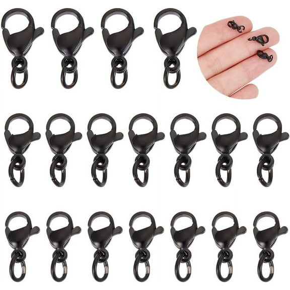 30Pcs 3 Sizes Stainless Steel Lobster Claw Clasp 9~12mm Black Necklace Clasps Fastener Hook End Chain Clasps Jewelry Clasps and Closures Jewelry Findings Connector for DIY Necklace Making Black DIY