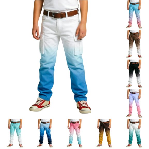 WhouRiu Boys Casual Cargo Pants With Pockets Fashion Gradient Color Rigid Waist Loose Pants Kids Autumn Outdoor Comfortable Cute Trousers,7-8 Years